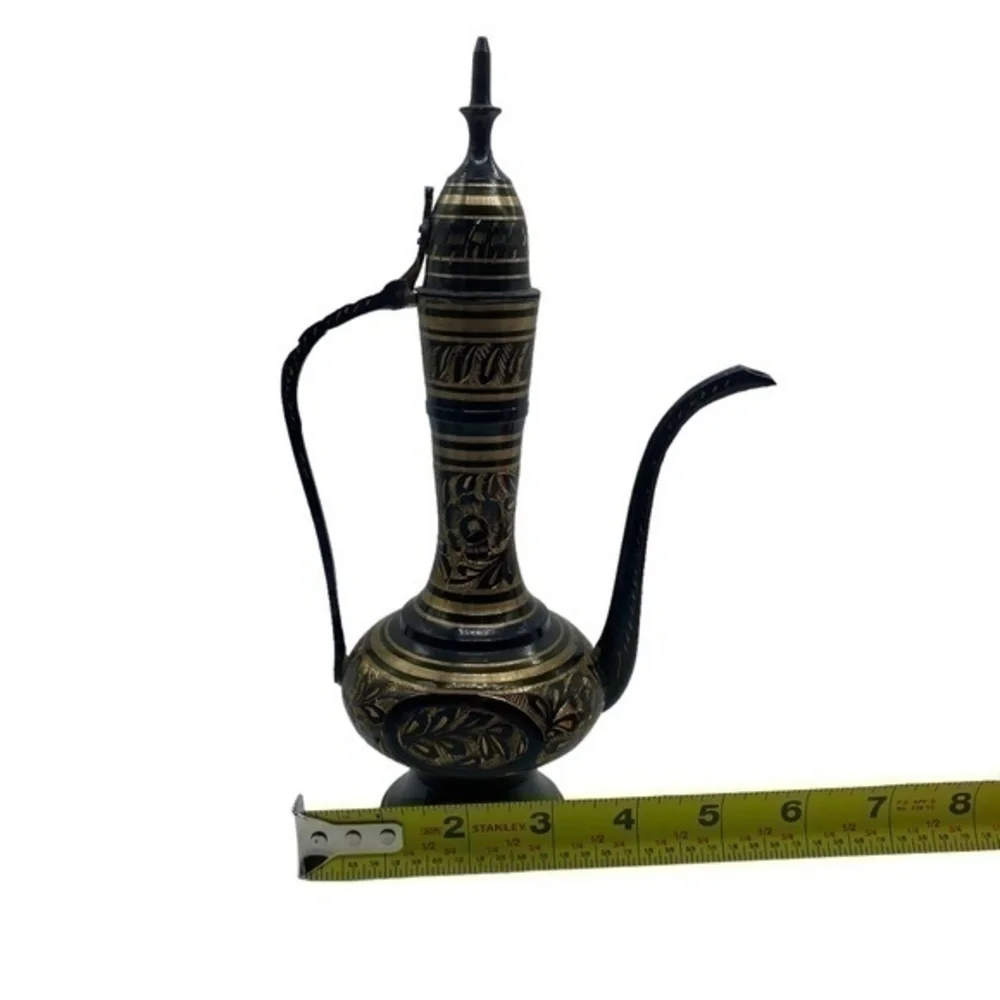 Teapot Gold and Black Metal Etched Made in India